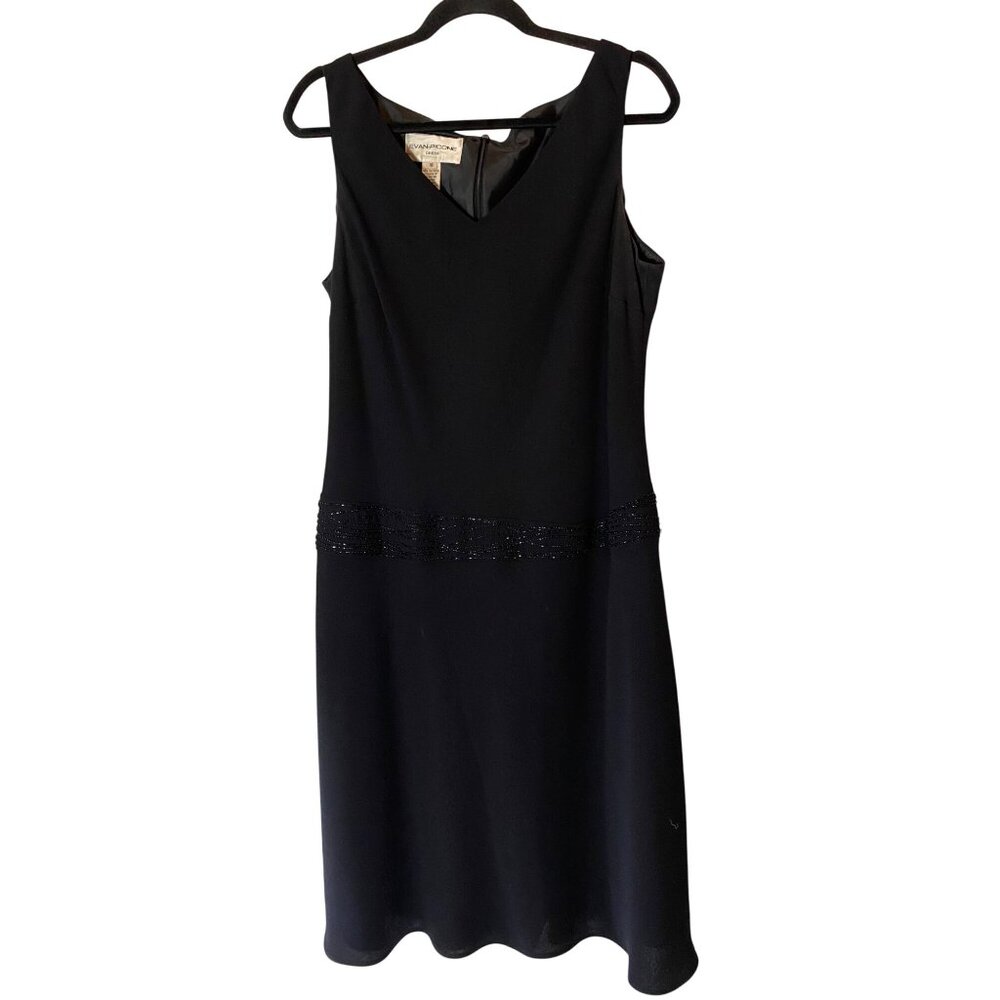 Evan-Picone Black Sleeveless Dress V-Neck Beaded Size 16